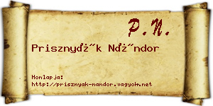 Prisznyák Nándor névjegykártya